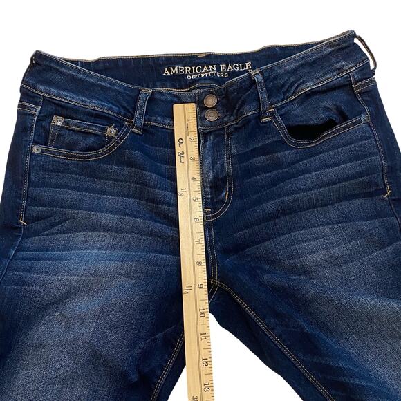 American Eagle Jeans Women Sz 16 Short Artist Flare Leg Distressed Stretch Boho - Picture 9 of 11